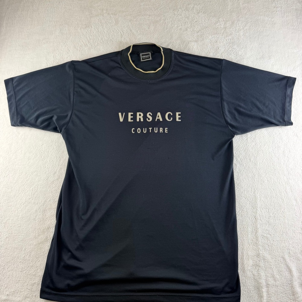 Versace Jeans Couture Vintage T-Shirt Black Mens Large Mock Neck Tee